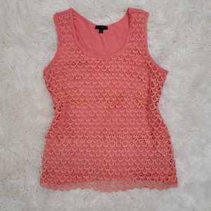 Willi Smith Peach Crochet Tiered Top